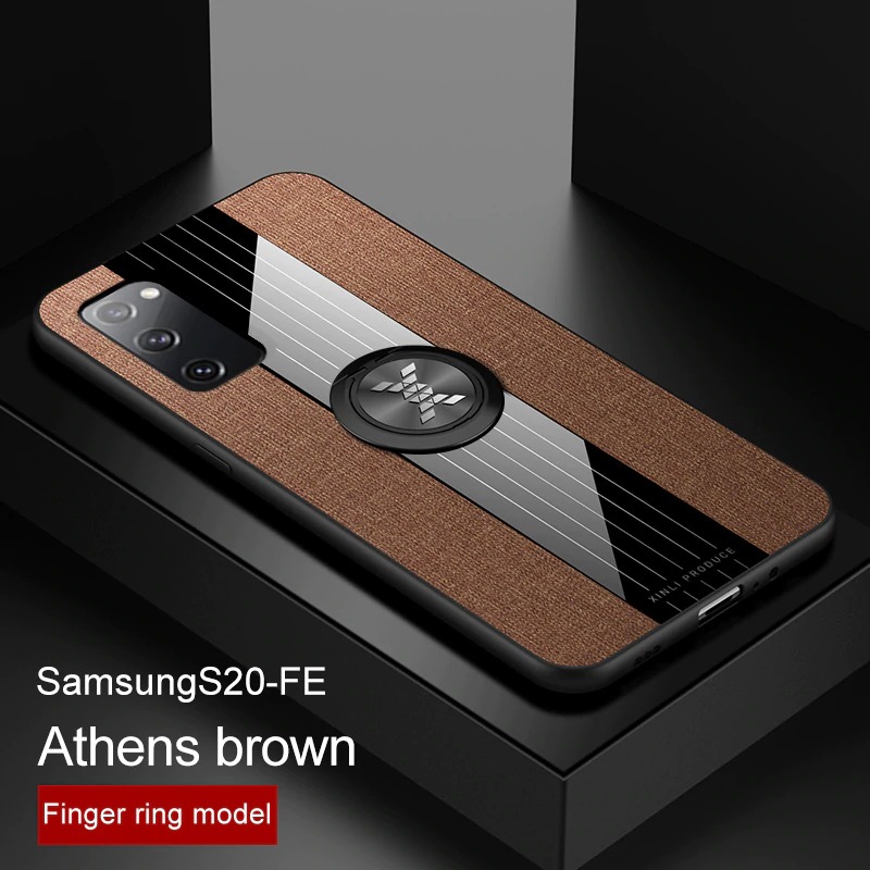 เคส Samsung Galaxy S20 FE / S20 FE 5G #เคสฝาหลังเคลือบผ้าเนื้อมีแหวนสวมนิ้ว TPU ไฮบริด+อะคริลิ + แหวนโลหะ