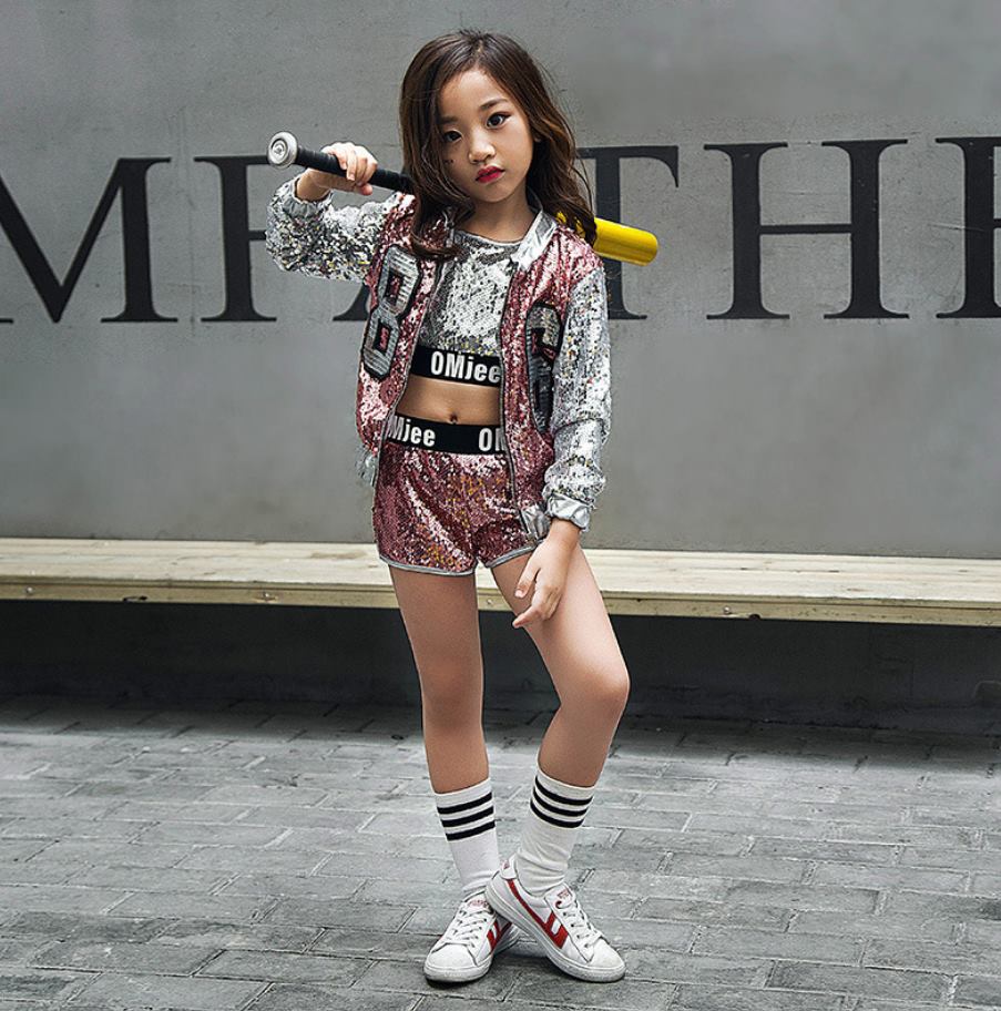 ชุดเต้นเด็กหญิง setแดนเซอร์ สีเงินชมพู