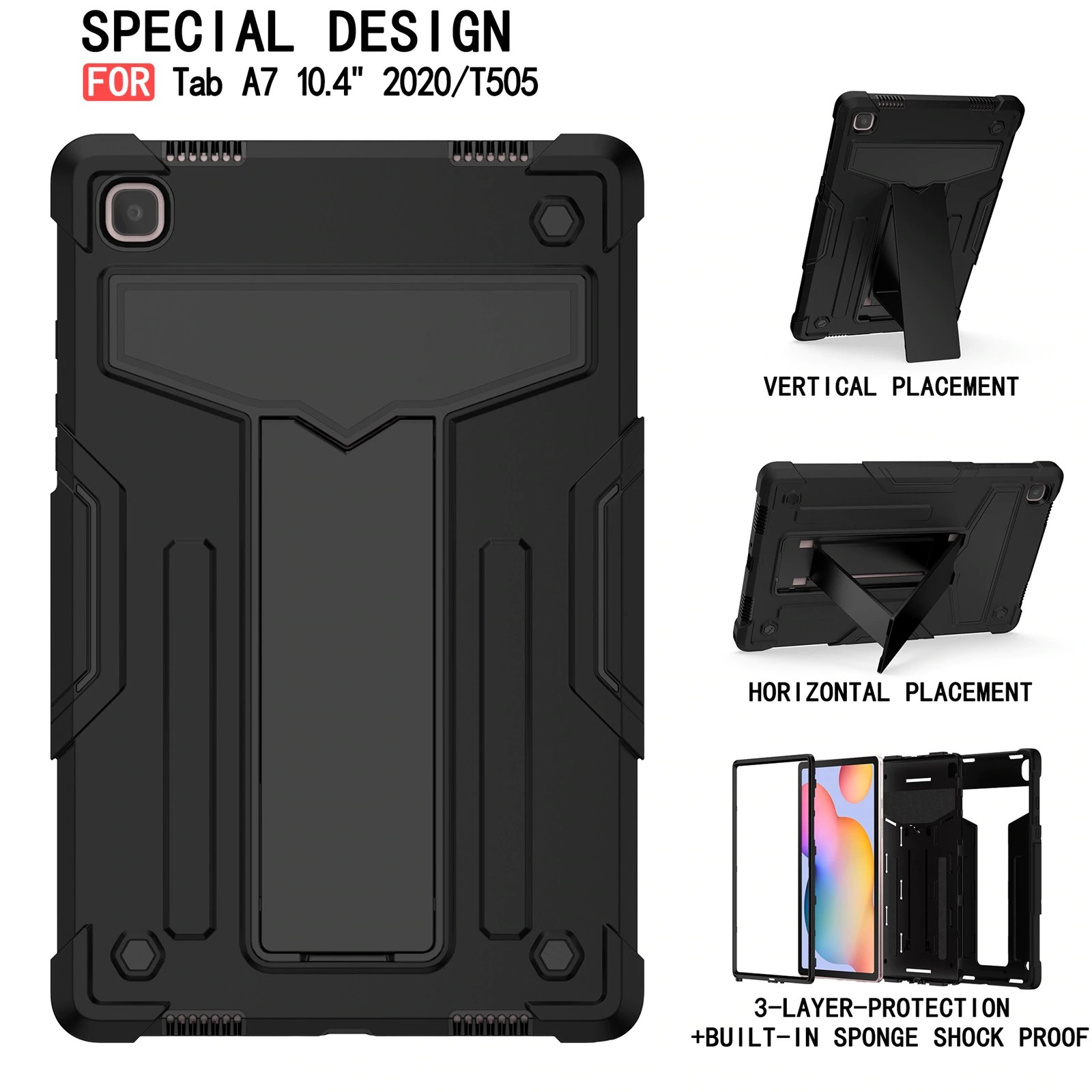 Case Samsung Galaxy Tab A7 10.4" 2020 (T500,T505,T507) #เคสฝาหลังกันกระแทกมีขาตั้ง Kickstand PC Silicone Armour Defender