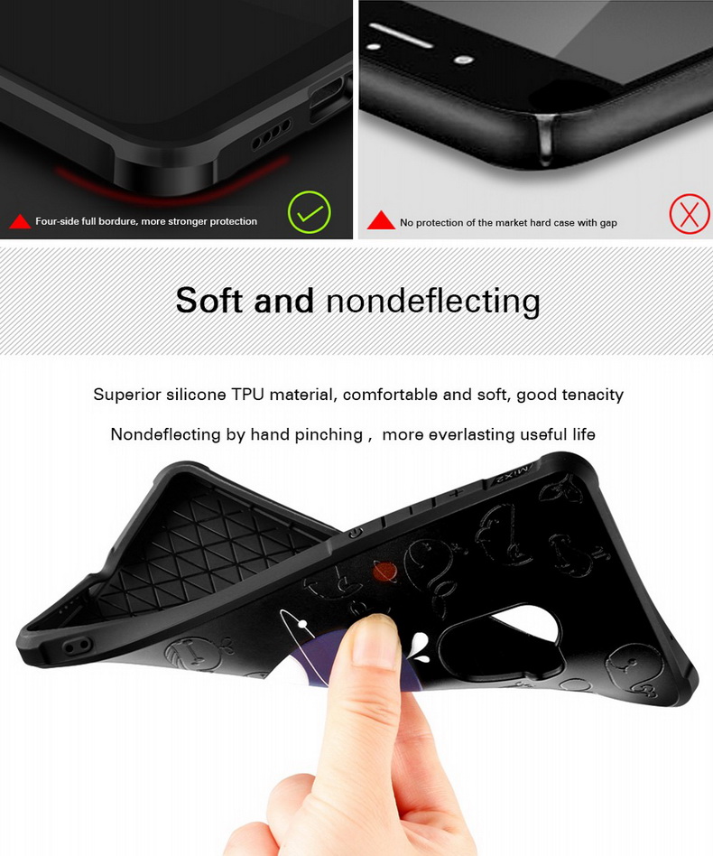 เคส Xiaomi Mi Mix 2 #เคสฝาหลังTPUนิ่ม สีดำพิมพ์ลายนูน 3Dรูปแบบสวยงามทันสมัย