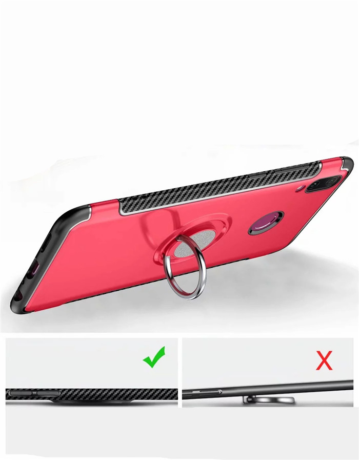 เคส Huawei Y9 (2019) #เคสฝาหลังขอบ Carbon Fiber Texture TPU มีแหวนสวมนิ้ว