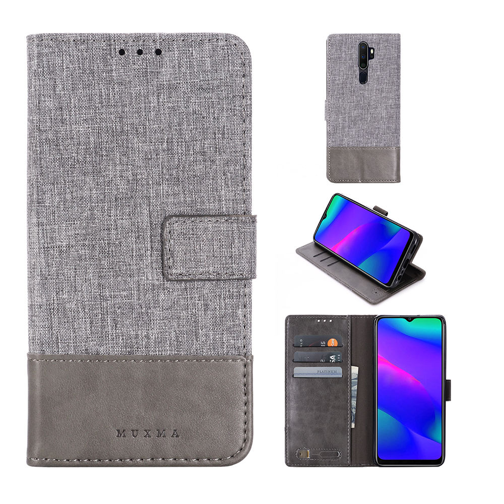เคส OPPO A9 (2020) / OPPO A5 (2020) #เคสแบบฝาพับ MUXMA หนัง PU ออกแบบสีทูโทนตัดลายผ้า Canvas Splicing