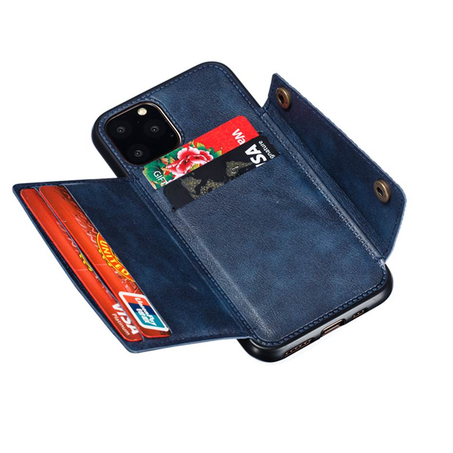 Case iPhone 11 6.1 inch #เคสฝาหลัง TPU เคลือบหนัง PU มีที่เก็บบัตร PU Leather Coated TPU Card Holder Magnetic Kickstand
