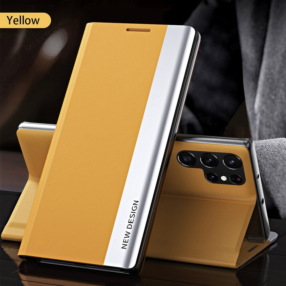 เคส Samsung Galaxy S23+ 5G #เคสฝาพับผิวเคลือบหนัง PU ปิดแม่เหล็ก Bracket Flip Cover Leather Magnetic (สินค้าตัวอย่างสินค้าจริงตรงตามรุ่น)