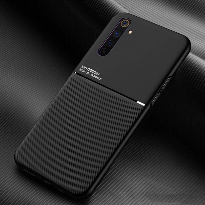 Case Realme 5 Pro #เคสแบบฝาหลัง TPU เคลือบหนัง PU สไตล์ธุรกิจที่เรียบง่ายมีแผ่นเหล็กในตัว Minimalist Business Style Leather Coated TPU Built-in metal magnetic plate
