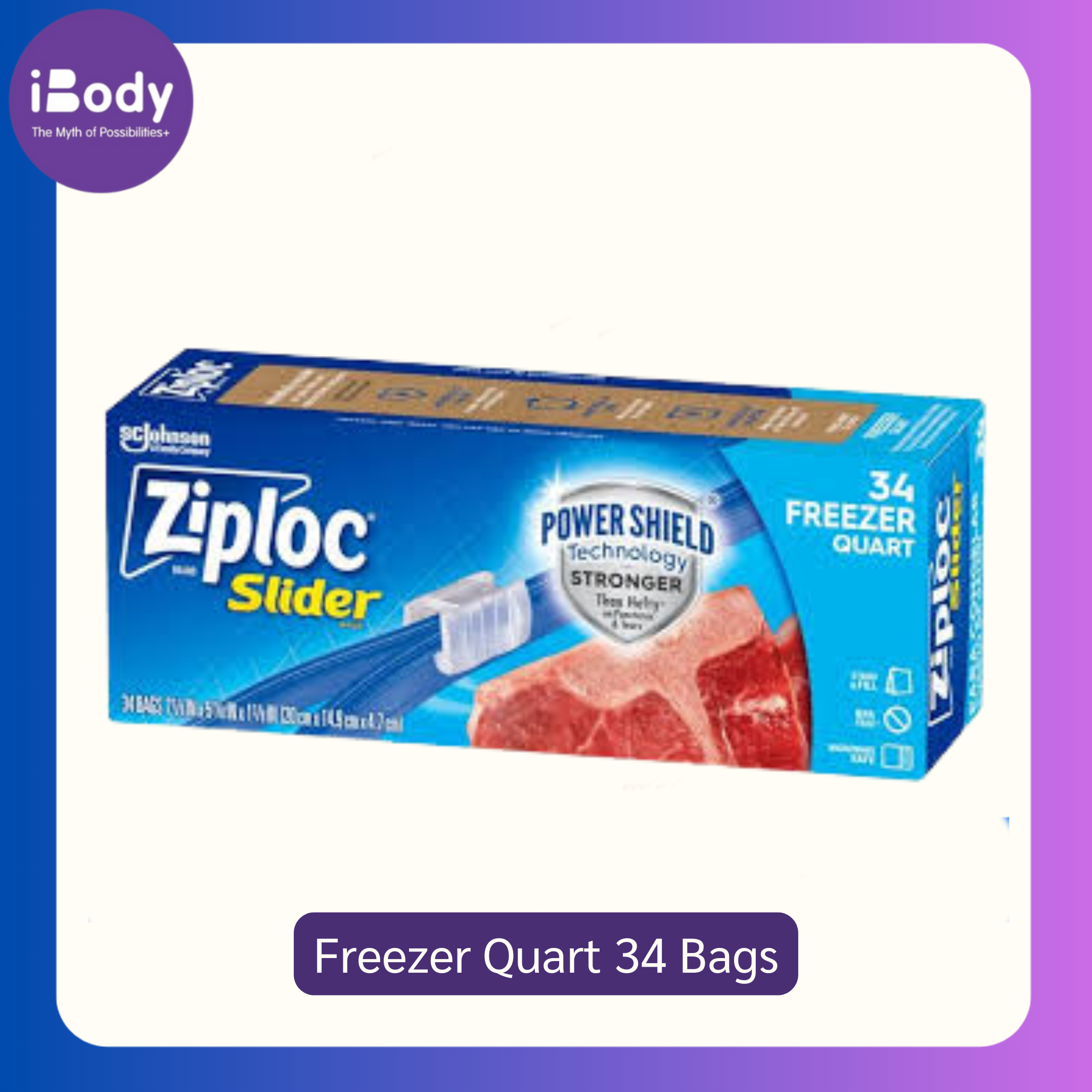 Ziploc® Freezer Quart Slider 34 Bags Power Shield Technology ถุงเก็บอาหาร ถุงอเนกประสงค์ Power Shield Technology