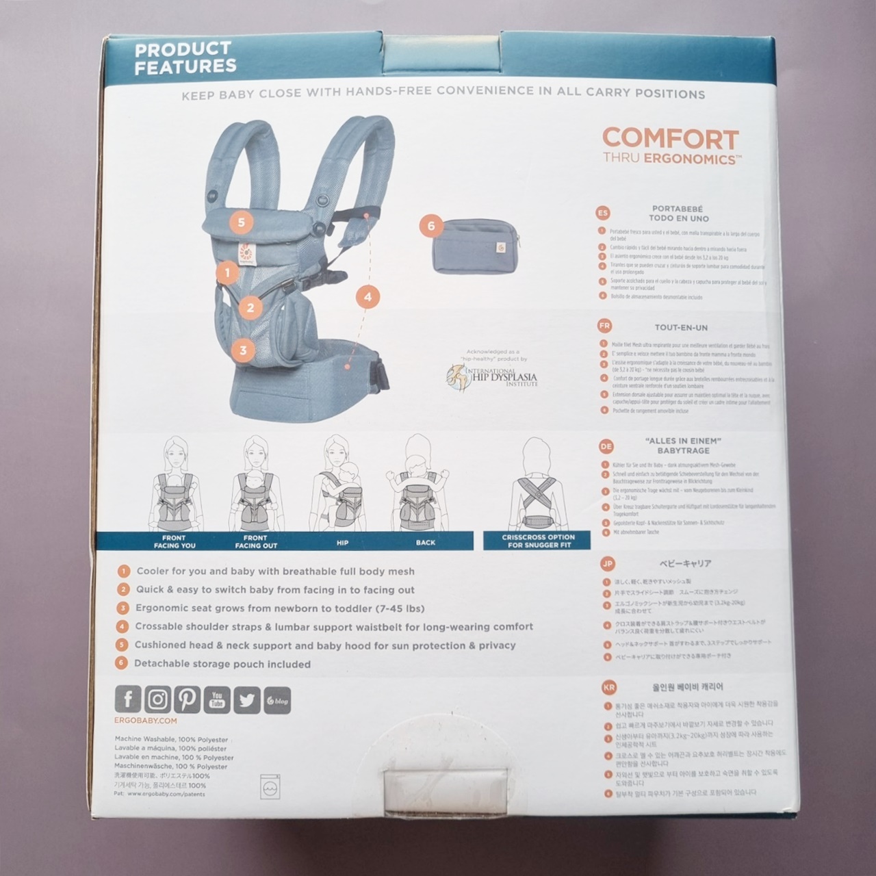 (Pre Order) Ergobaby® OMNI 360 All Positions Baby Carrier Cool Air Mesh for Newborn to Toddler Weight 3.2-20 kg, Oxford Blue เป้อุ้มเด็ก