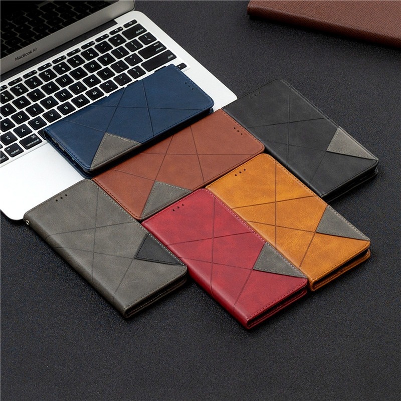 เคส OPPO Reno 4 Pro 5G #เคสฝาพับหนัง PU มีช่องเสียบ ID บัตรอื่นๆในตัว Geometric Pattern Leather Card Holder Protective