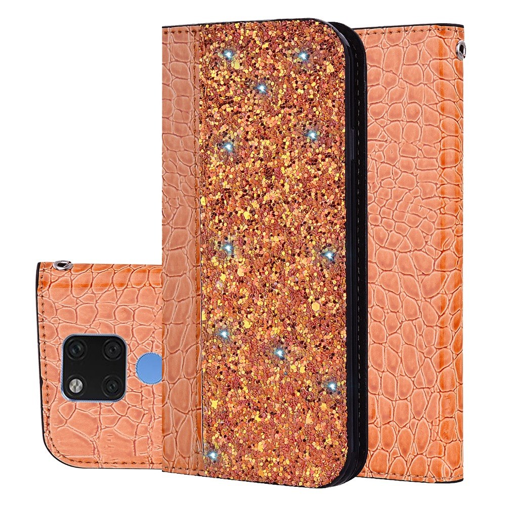 Case Huawei Mate 20 X #เคสฝาพับหนัง PU ลายหนังจระเข้ Crocquile Texture Glittery Sequins Splicing มีช่องใส่การ์ด