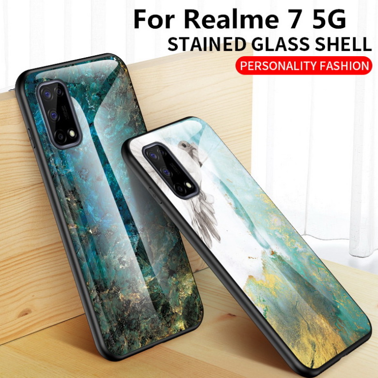 เคส Realme 7 5G #เคสฝาหลัง Gradient Color ลายหินอ่อน Glass + PC + TPU Hybrid Case