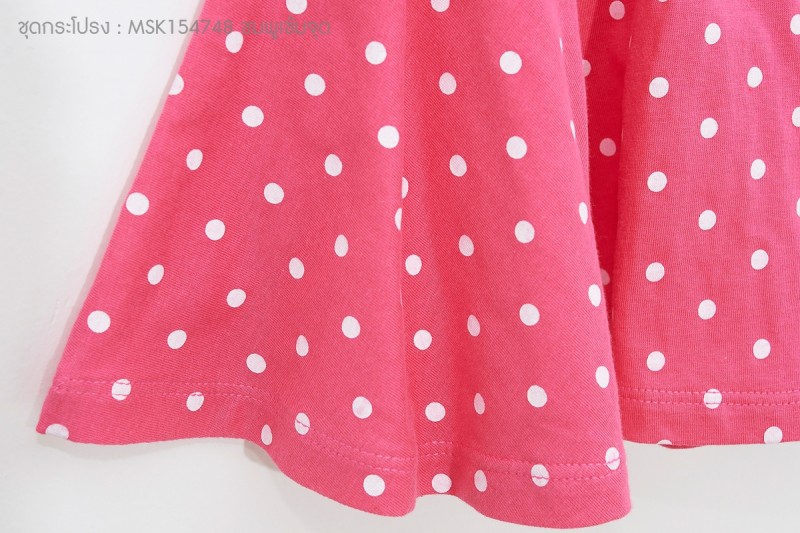 ชุดกระโปรงเด็กผู้หญิง สีชมพูเข้ม ลายจุดขาว