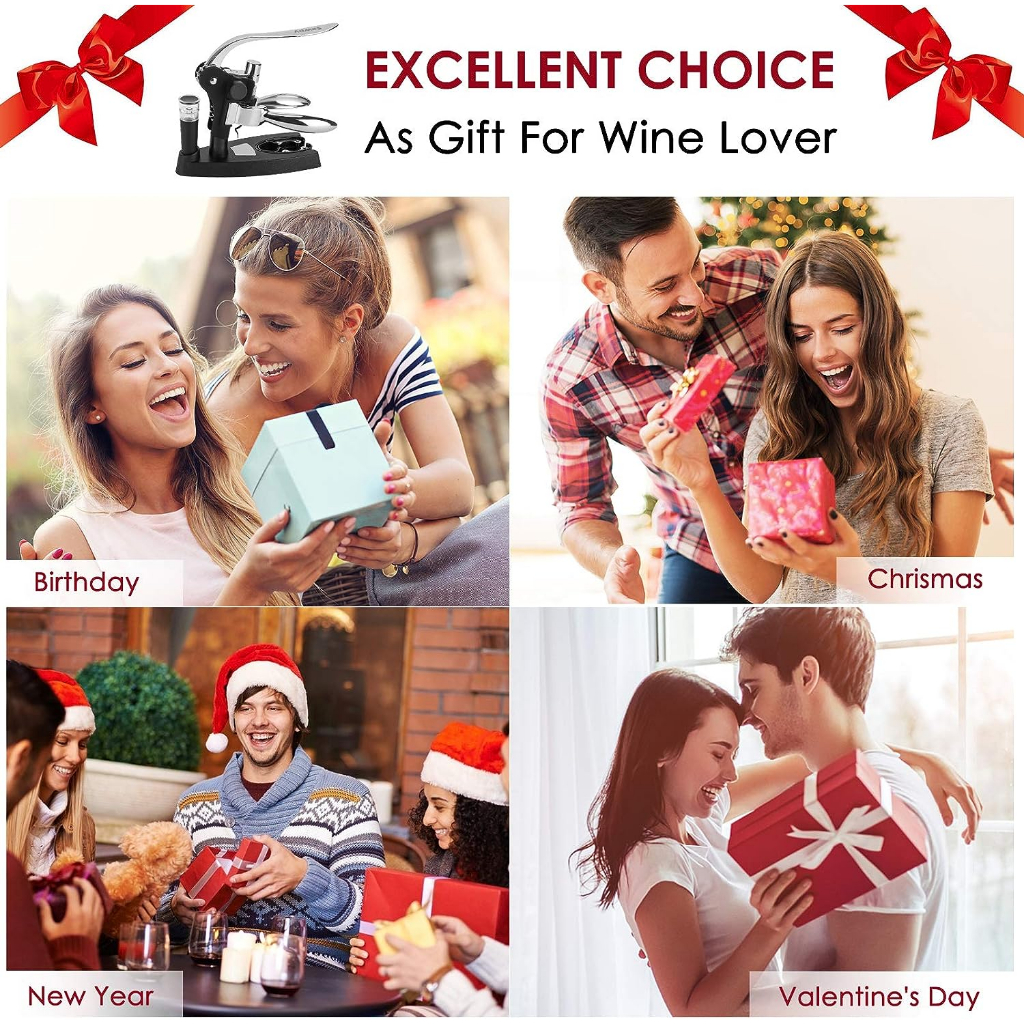 Sawpy® Wine Opener Kit Set, Corkscrew Gift, Silver ชุดของขวัญที่เปิดไวน์ พร้อมเครื่องตัดฟอยล์ สีเงิน