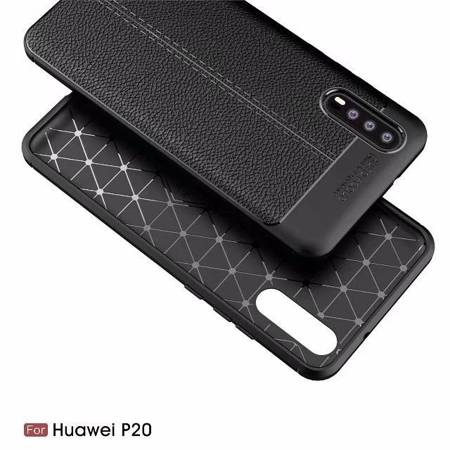 Case Huawei P20 5.8นิ้ว #เคสฝาหลัง TPU นิ่มลายหนัง PU ผิวลิ้นจี่ช่วยป้องกันลายนิ้วมือและกันลื่น