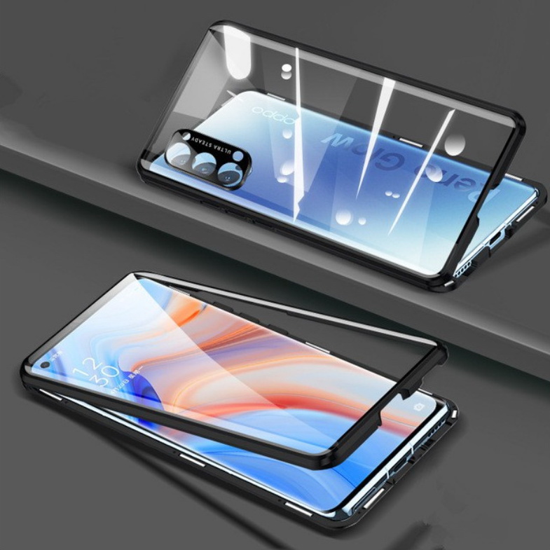เคส OPPO Reno 5 Pro 5G #เคสกระจกขอบโลหะประกบแม่เหล็กหน้าหลังมีป้องกันเลนส์กล้อง Fully Protection Magnetic Adsorption Glass Metal Phone Protective Built-in Camera Protection