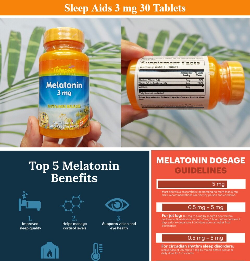 Thompson® Melatonin 3 mg 30 Tablets เมลาโทนิน นอนหลับ หลับสบาย