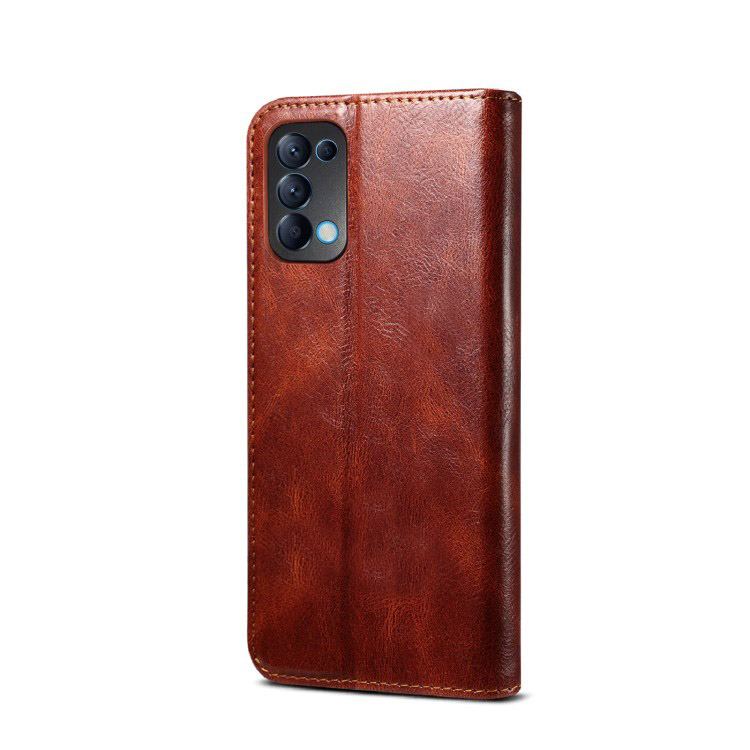 เคส OPPO Reno 5 Pro 5G #เคสแบบฝาพับหนัง PU ผิวหนังม้า Waxy Crazy Horse Texture TPU + PU Leather Case Cover