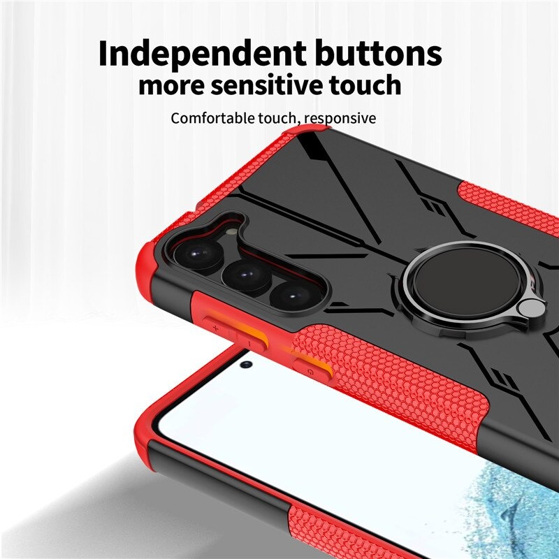 เคส Samsung Galaxy S22 5G #เคสฝาหลังกันลื่น Luxury Hybrid Armor Shockproof Phone Case Car Magnetic Ring Holder Stand Cover มีแหวน