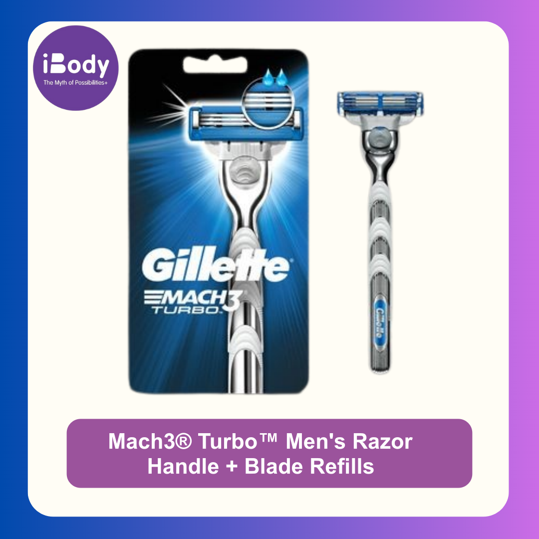 Gillette® Mach3 Turbo™ Men's Razor Handle + Blade Refills ชุดมีดโกน ยิลเลตต์ มัคทรี เทอร์โบ