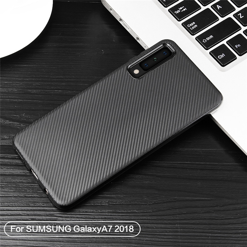 Case Samsung Galaxy A7 (2018) #เคสฝาหลัง TPU นิ่มแบบคาร์บอนไฟเบอร์ Soft Skin Case