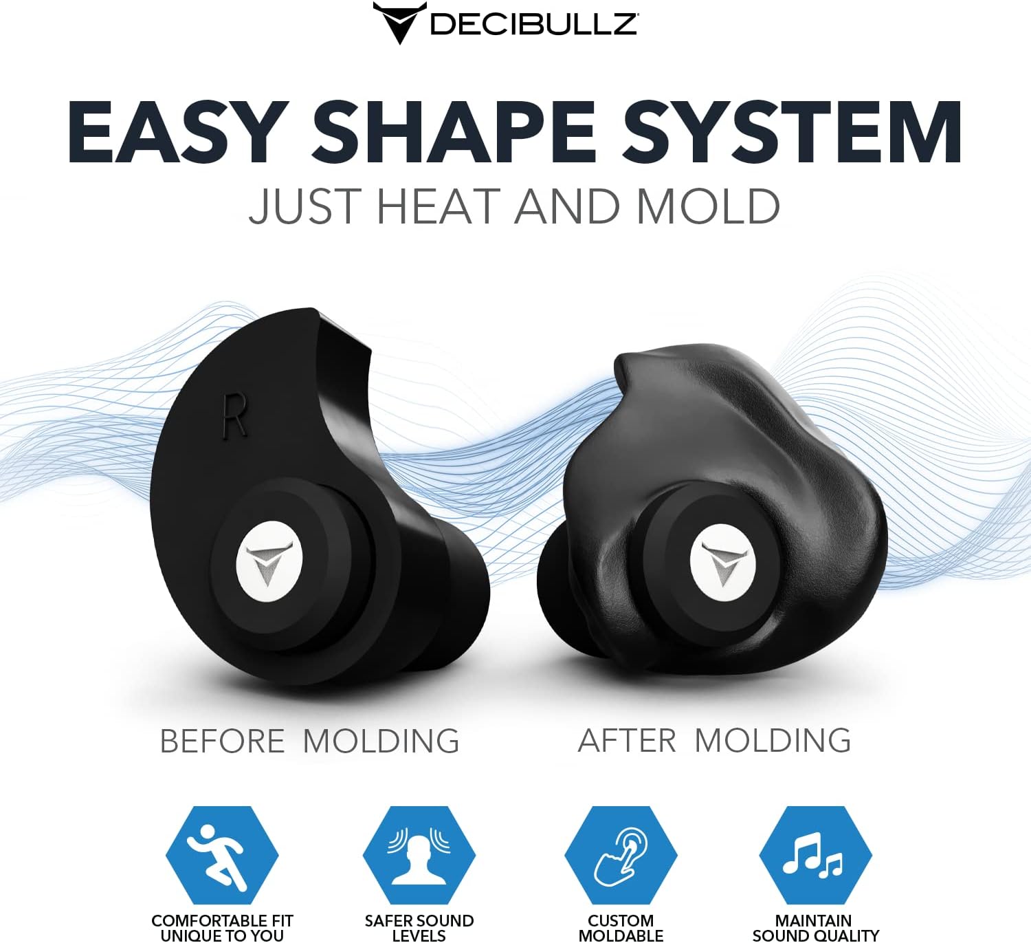 Decibullz® Custom Molded High Fidelity Earplugs ที่อุดหู กันเสียง แบบใช้ซ้ำ สำหรับคอนเสิร์ต นักดนตรี และความไวต่อเสียง