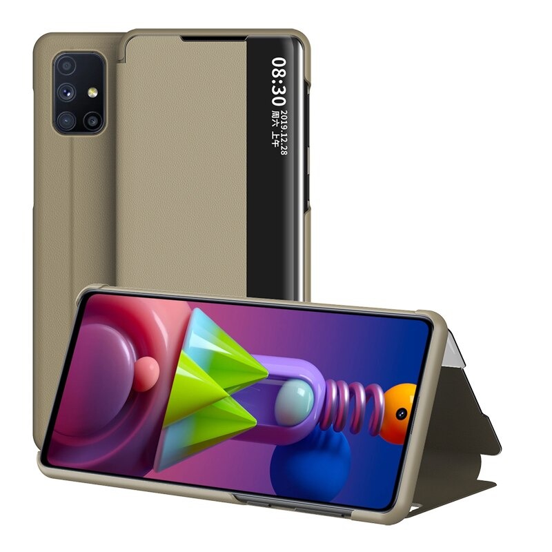 เคส Samsung Galaxy M51 #เคสฝาพับเคลือบผิวหนัง PU มีช่องวิวด้านข้างพับวางตั้งได้ Smart Flip kickstand leather Cover