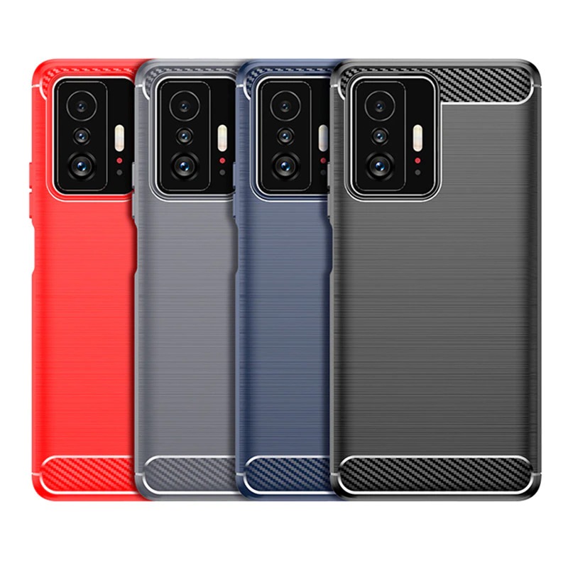 เคส Xiaomi 11T / 11T Pro#เคสฝาหลังตกแต่งคาร์บอนไฟเบอร์ ผิวขัดแปรง Brushered TPU Back Case