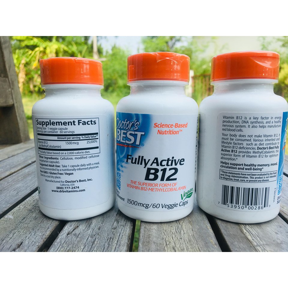 Best Fully Active B12, 1500mcg 60 Veggie Caps (Doctor's Best) วิตามินบี-12 ช่วยสร้างเซลล์เม็ดเลือดแดง เสริมพลังงาน
