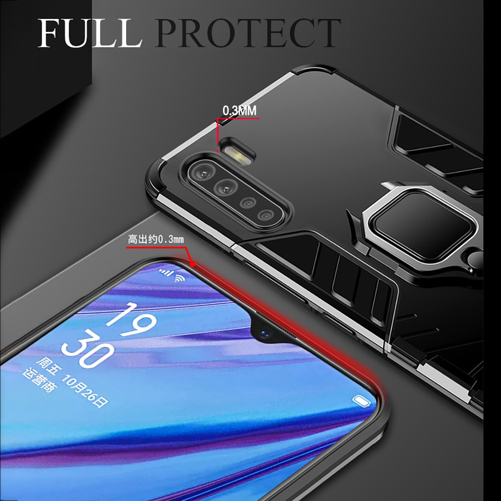 Case OPPO A91#เคสฝาหลังพลาสติกแข็ง +TPU Hybrid Case มีแหวนสวมนิ้วโลหะ