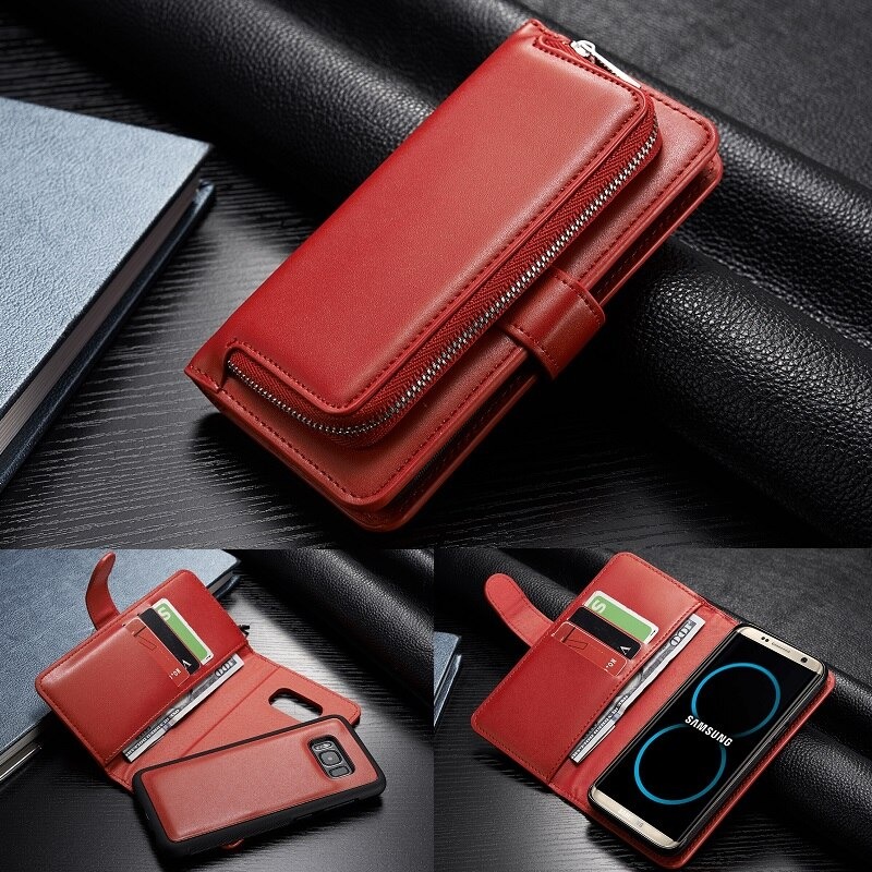Case Samsung Galaxy Note 8 #เคสหนังฝาพับสไตล์กระเป๋าสตางค์มีช่องซิบ PU Wallet Split Leather 2 in 1 Card Slot + Money slot + Magnetic Separable Shell