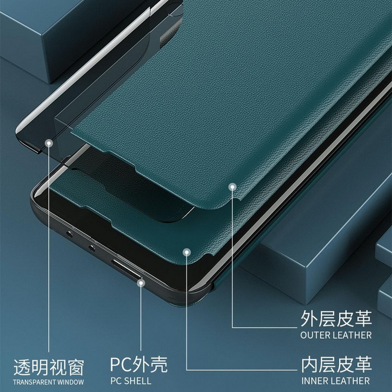 เคส Samsung Galaxy A13 5G#เคสฝาพับเคลือบผิวหนัง PU มีช่องวิวด้านข้างพับวางตั้งได้ Smart Flip kickstand leather Cover
