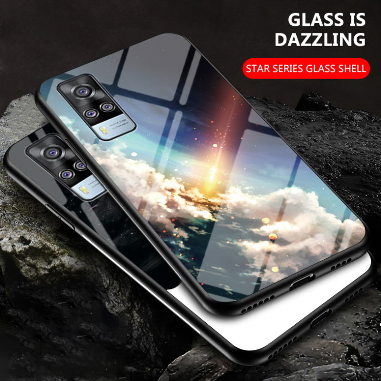 Case Vivo Y31 2021 #เคสฝาหลัง Gradient Color Glass + PC + TPU Hybrid Case