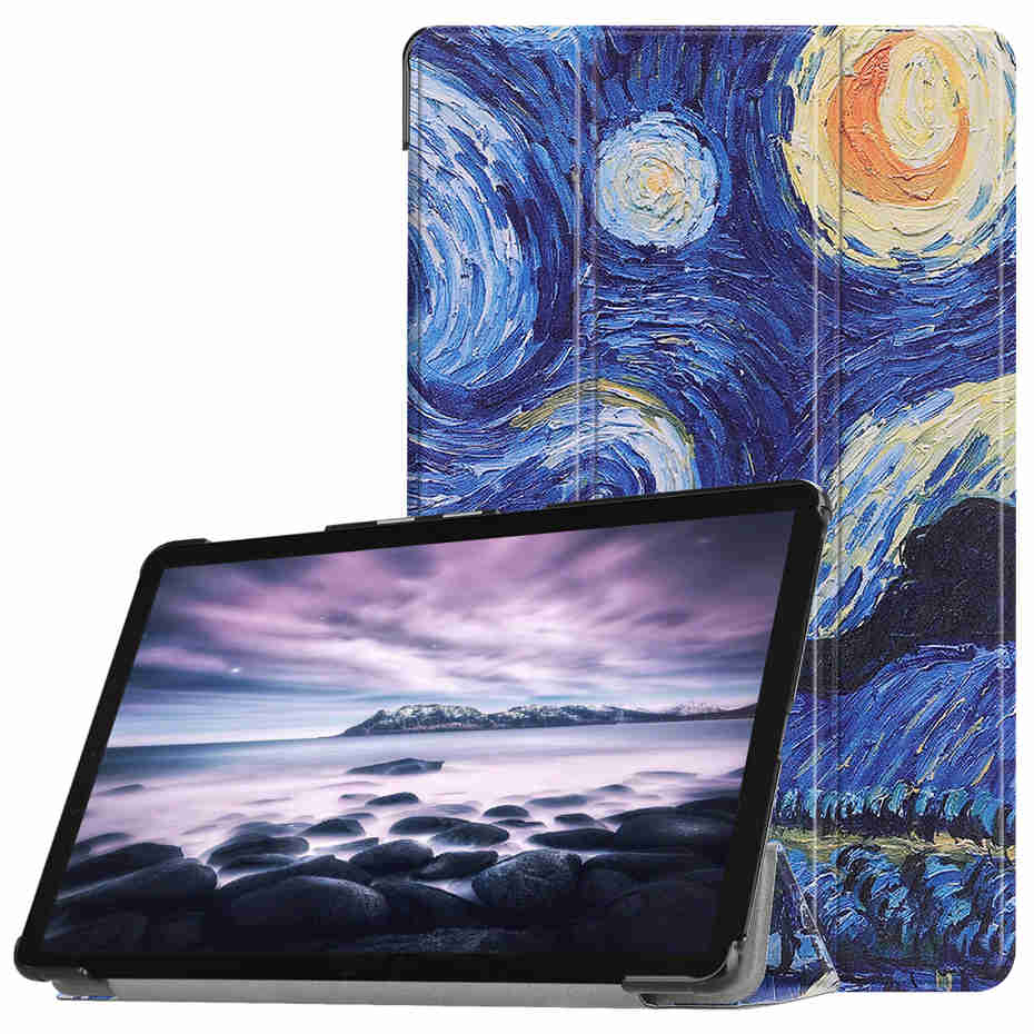 เคส Samsung Galaxy Tab A 10.5 นิ้ว (2018) T590 T595 #เคสฝาพับหนัง PU สามพับพิมพ์ลาย Pattern Printing Tri-fold Leather Smart Cover