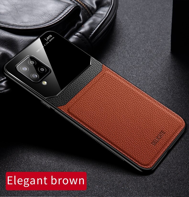 เคส Samsung Galaxy A42 5G #เคสฝาหลังไฮบริด PU +TPU + glass สีทูโทน Shockproof Leather Mirror Glass Silicone Phone Back Cover