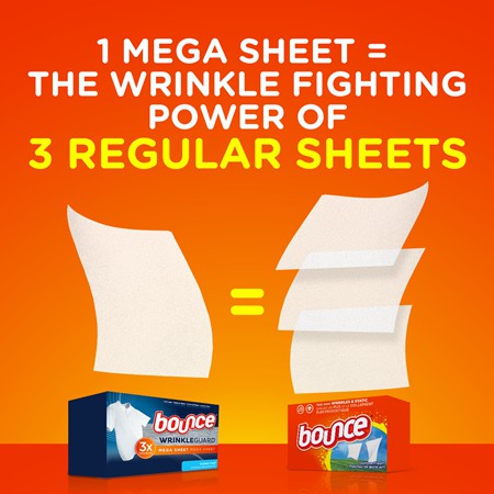 (Pre Order) Bounce® WrinkleGuard Mega Sheet Outdoor Fresh Dryer 80 Sheets แผ่นอบผ้า ลดรอยยับ กลิ่นหอมสดชื่น แผ่นใหญ่ขึ้น