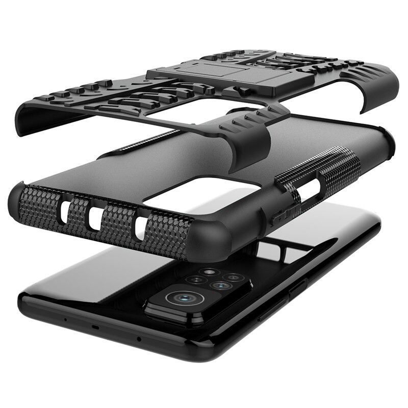 Case Xiaomi Mi 10T Pro #เคสฝาหลังกันลื่น Cool Tyre Pattern Kickstand (PC + TPU)