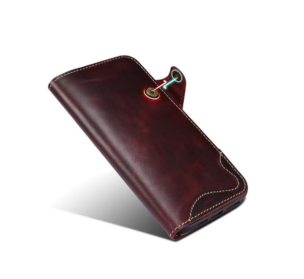Case iphone 15 pro max#เคสฝาพับหนังแท้พร้อมสายคล้อง Genuine Wallet Leather Phone Cover with Lanyard