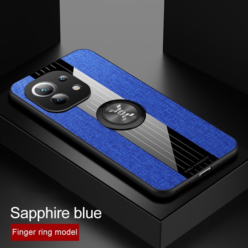 เคส Xiaomi Mi 11 Lite #เคสฝาหลังเคลือบผ้าเนื้อมีแหวนสวมนิ้ว TPU ไฮบริด+อะคริลิ + แหวนโลหะ
