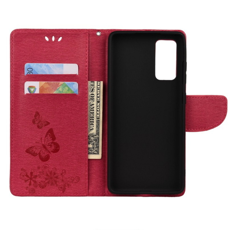 เคส Samsung Galaxy S20 FE/S20 FE 5G #เคสฝาพับหนัง PU ลายดอกไม้ผีเสื้อมีช่องใส่บัตร