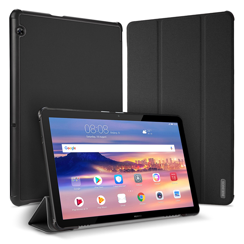 Case Huawei MediaPad T5 10 #เคสแบบฝาพับผิวเนื้อผ้า DUXDUCIS Domo Series Cloth Texture Tri-fold Stand PU Leather Smart Flip Case