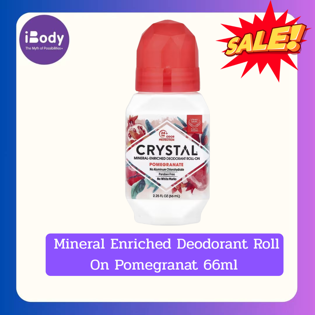Crystal Mineral Enriched Deodorant Roll On Pomegranat 66ml โรลออนระงับกลิ่นกาย