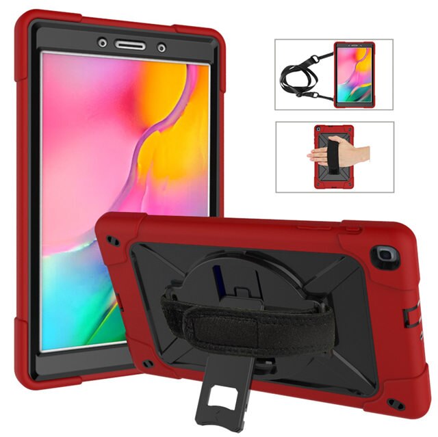 เคส Samsung Galaxy Tab A 8.0 (2019) SM-T290 SM-T295 SM-T297 #เคสฝาหลังกันกระแทก 360 Degree Rotary Kickstand PC + Silicone มีสายคล้องมือ มีสายคล้องไหล่
