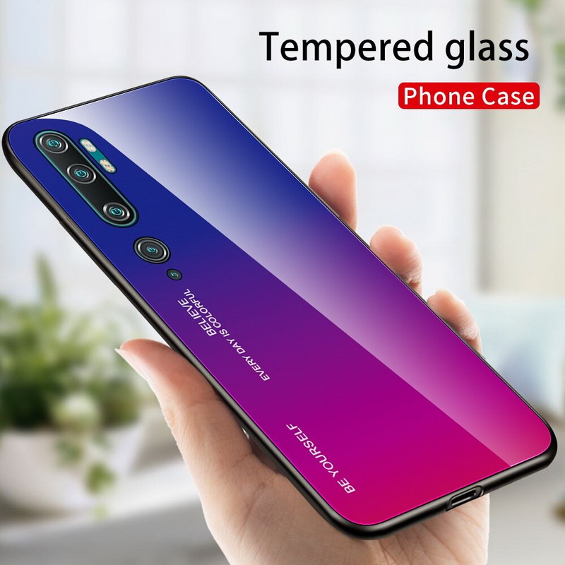 เคส Xiaomi Mi Note 10 Pro #เคสฝาหลัง Gradient Color Glass + PC + TPU Hybrid Case