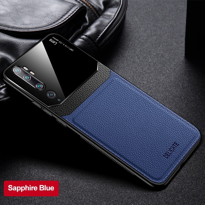 เคส Xiaomi Mi Note 10 Pro #เคสฝาหลังไฮบริด PU +TPU + glass สีทูโทน Shockproof Leather Mirror Glass Silicone Phone Back Cover