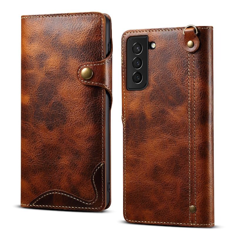 Case Samsung Galaxy S23 FE 5G#เคสฝาพับหนังแท้พร้อมสายคล้อง Genuine Wallet Leather Phone Cover with Lanyard