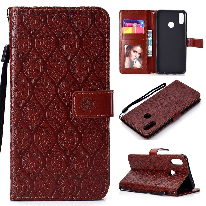 Case Y7 Pro (2019) #เคสฝาพับหนัง PU Imprint Leaf Leather