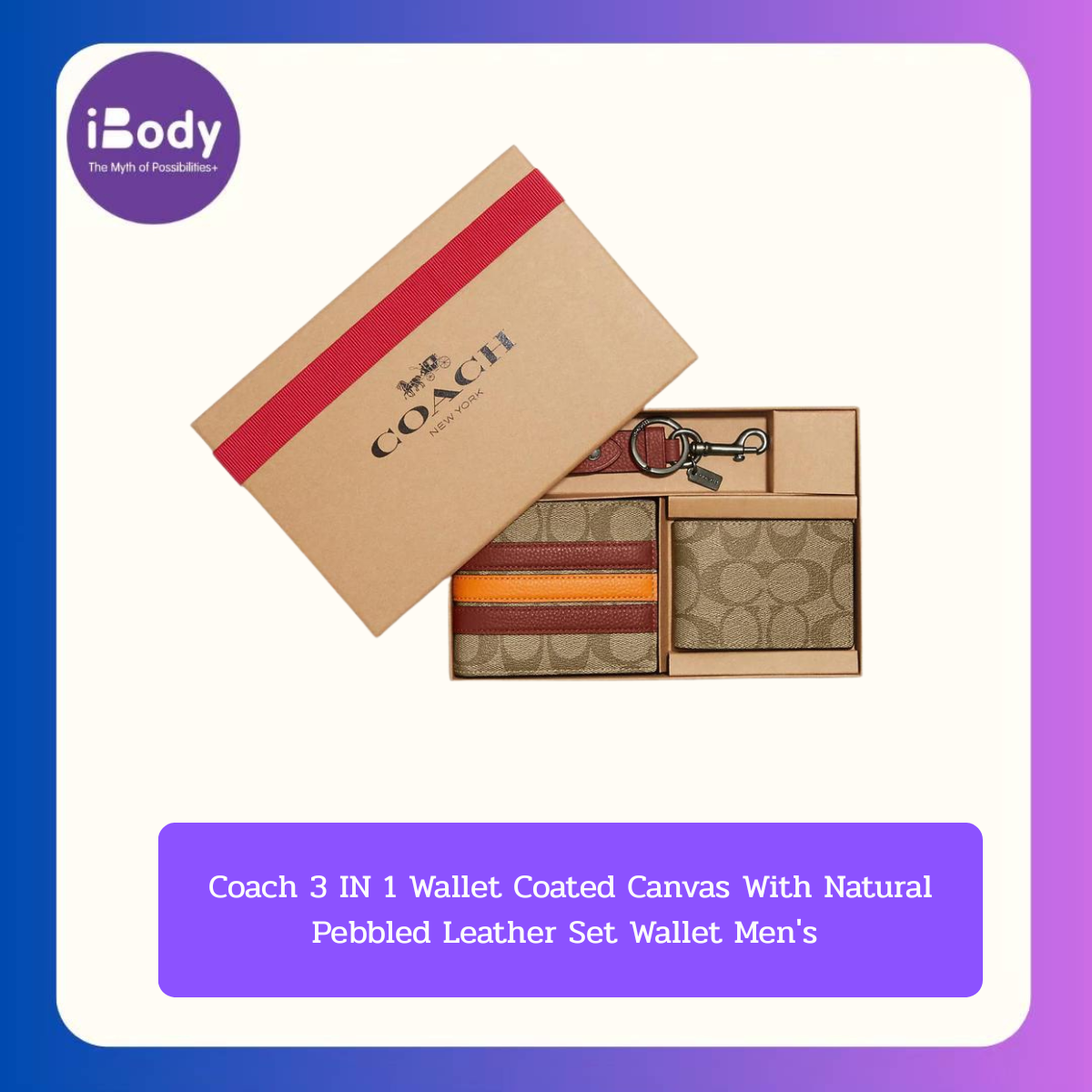 Coach 3 IN 1 Wallet Coated Canvas With Natural Pebbled Leather Set Wallet Men's เซ็ตกระเป๋าสตางค์ 3-in-1 ผ้าแคนวาสเคลือบลายซิกเนเจอ