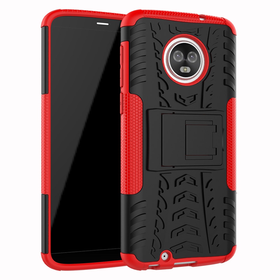 Case Moto G6 Plus #เคสฝาหลังไฮบริดรูปแบบยางรถยนต์ Kickstand TPU + PC 2 in 1