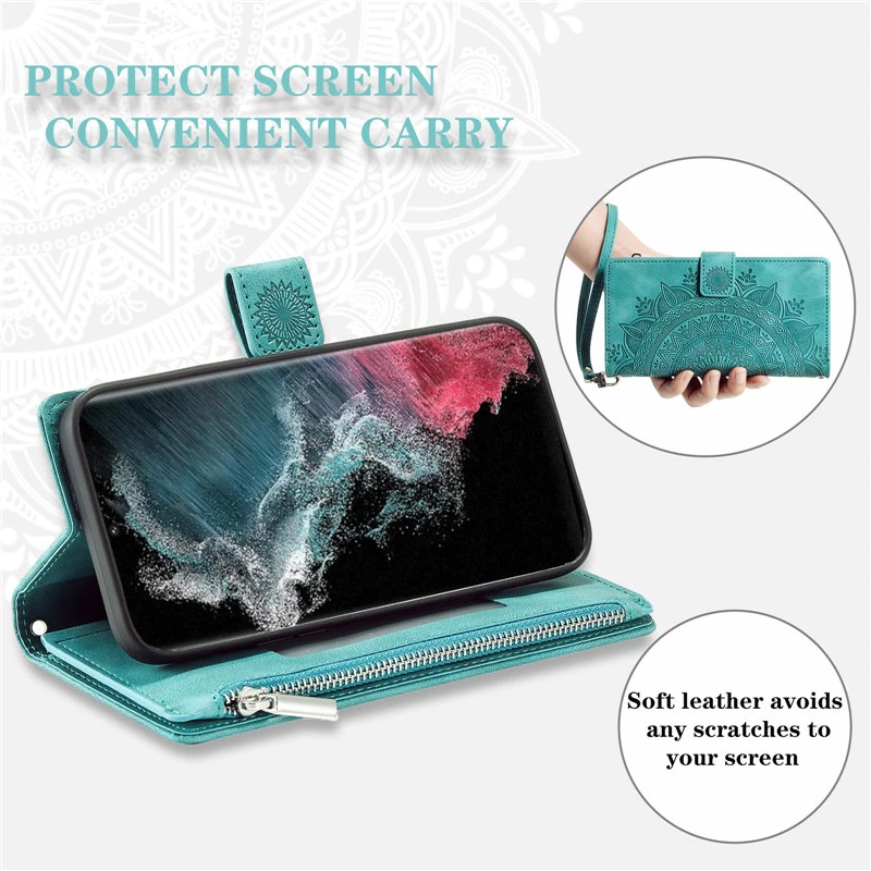 เคส Samsung Galaxy A13 5G #เคสฝาพับหนัง PU ลายดอกไม้มีช่องซิป Zipper Wallet Luxury Phone Bag Case