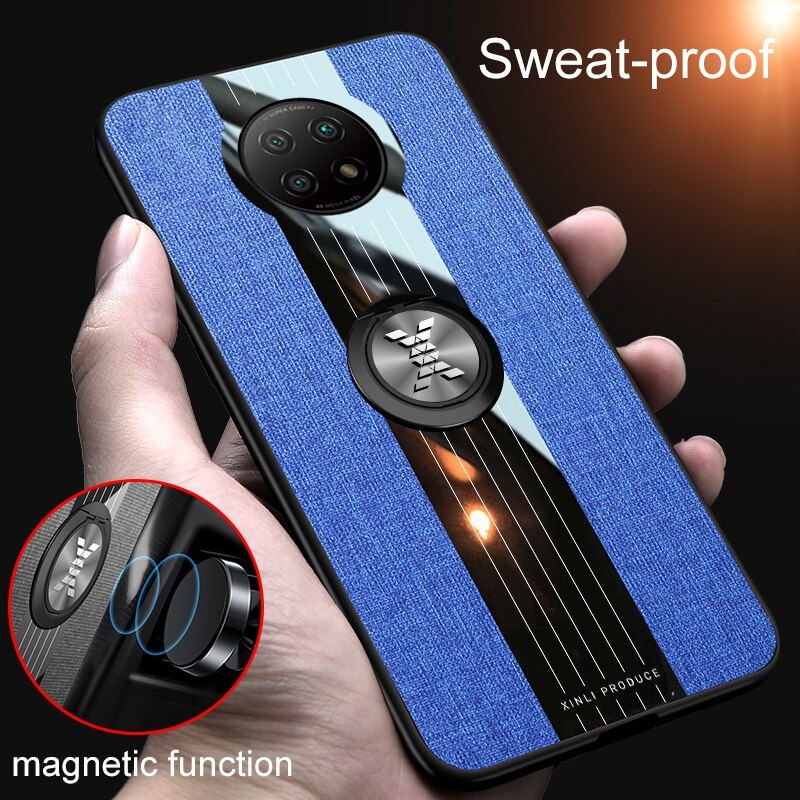 เคส Redmi Note 9T 5G #เคสฝาหลังเคลือบผ้าเนื้อมีแหวนสวมนิ้ว TPU ไฮบริด+อะคริลิค + แหวนโลหะ