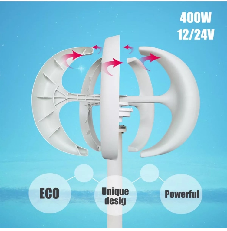 ชุดผลิตไฟฟ้า 12/24 โวลต์ กังหันลม wind energyb100-300W vertical axis